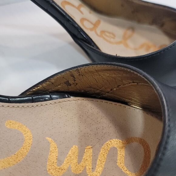 Sam Edelman  9.5M 'ONYX' Black Leather Pointed Toe Pumps Stiletto Croc Embossed - Picture 8 of 14